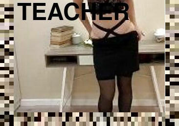 a beautiful teacher shows how to work properly