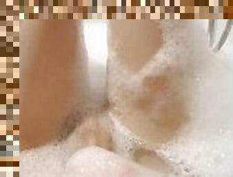 tgirl getting hard in the bath ????