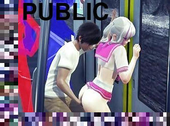 Guy masturbates the pussy of a schoolgirl in the subway car