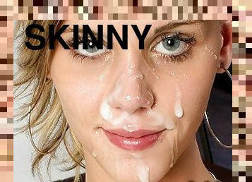 Skinny fashion model takes massive facial load in casting
