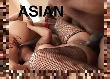 asiatique, chatte-pussy, fellation, interracial, hardcore, black, trio, bas, baisers, naturel