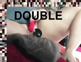 Double vag with dildo and vibrator