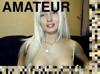Hot blonde on webcam teasing with dildo