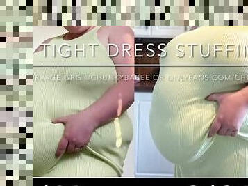 BBW FEEDEE STUFFING IN TIGHT DRESS! HUGE WEIGHT GAIN!