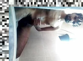 Naked in bathroom have bath