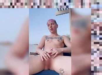 Fit muscular trans nonbinary masturbating by the pool - teaser