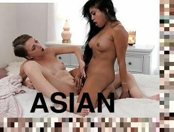 asiatisk, orgasme, pussy, babes, lesbisk, tenåring, pornostjerne, kyssing, tattoo, erting