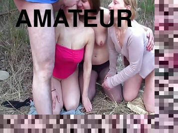 Three Amateur Chics Fucking Outside With Horny Freaky Dude, Facial Cum Included 28 Min