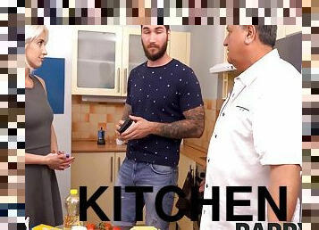 Edy Montana And Amy Douxxx - Fat Man Instead Of Cooking Fucks In Kitchen