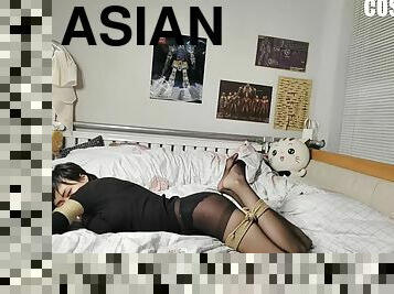 asiatique, collants, japonais, bdsm, bas, fétiche, solo, bondage, brunette