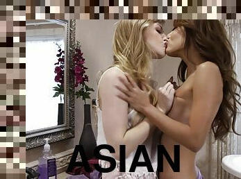 Two gorgeous Ivy Wolfe & Ayumi Anime have lusty sex in bathroom