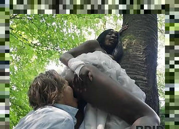 Cheating black girlfriend gets creampie in the woods