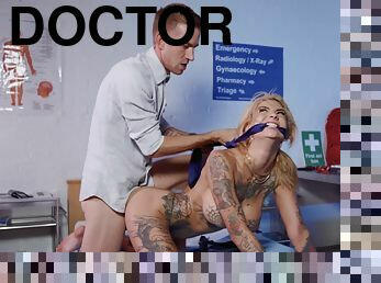 Wild slut with tattoos gets screwed by cocky doctor