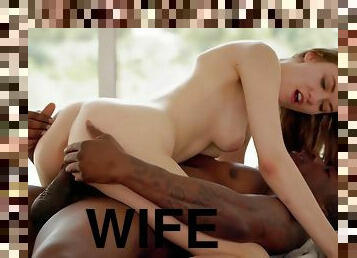 kone, interracial, svart, vakker