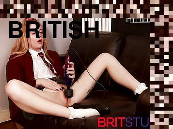 British 18 Year Old In School Uniform Masturbates With The Wand And Makes Herself Squirt