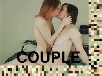 Sexy trans couple masturbate and have fun with a dildo