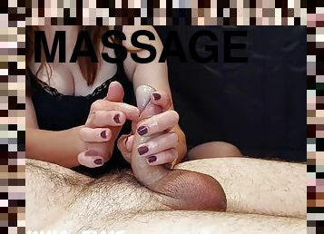 Having fun with his boner. A playful lingam massage milking time