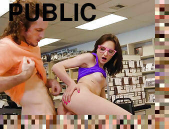 Kelsey Kage fucking a random geek in public in a comic book store