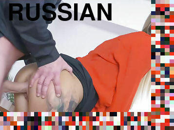Russian minx Katrin Tequila gives a sloppy bj & gets rough fucked during interview