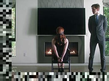 Redhead beauty Ella Hughes gets fucked by the fireplace