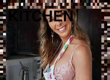 Cherie DeVille masturbates passionately in the kitchen