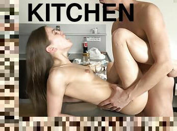 Kitchen sex with young cutie Evelina Darling