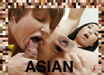 asia, rusia, anal, blowjob-seks-dengan-mengisap-penis, cumshot-keluarnya-sperma, remaja, deepthroat-penis-masuk-ke-tenggorokan, bertiga, ganda, sperma