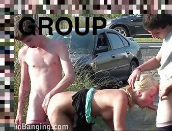 Group of teens having insane risky sex outdoors