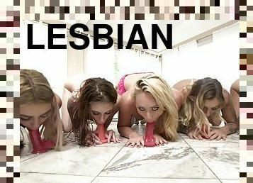 Lesbian group orgy with five squirting and pussy toying bitches