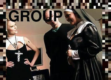 Two hot big tits nuns pleasing dirty-minded dudes in foursome orgy