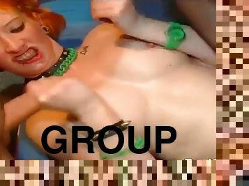 Ginger Harlot Furiously Strokes Two Senior Dicks Of Horny Freaks