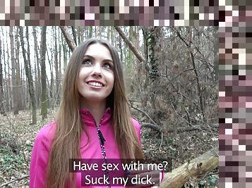 Young sexy jogger fucked in the woods for cash in POV video