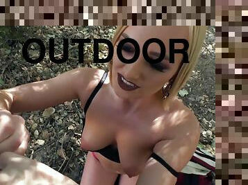 Blonde hooker sucks and fucks hard dick in the woods