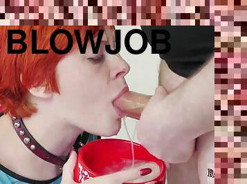 Arousing naked girl sloppy blowjob