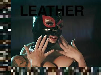 Ivy Lebelle gets mouth fucked in a leather hood and fishnet pantyhose