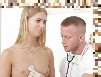 Sweet blondie gets eaten out and fucked by her doctor