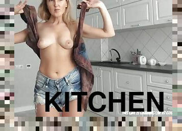Come Have Fun In The Kitchen... blonde girl next door with natural tits