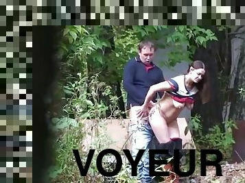 Voyeur films how a guy fucks a hot whore in the park