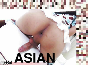 Asian shemale got laid in her airtight booty bareback style
