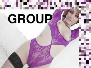 Redhead stunner Violet Monroe tries group orgy