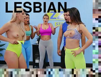 Lesbian sex between young sexy fitness models Abella & Katana