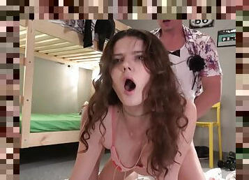 A teen in sexy undies is fucked on the floor of her hostel room.