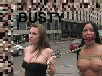 Busty naked slut handcuffed in public - harmony rose