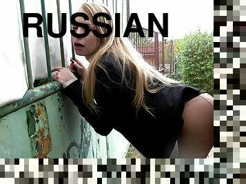 Cute Russian Nailed Through Tights
