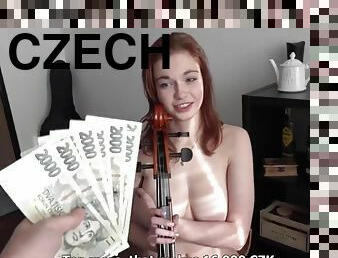 Redhead Czech violine student gets cash for POV titjob and sex with cumshot