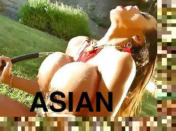Gafgh - asian babe with monster tits gets wet outdoors