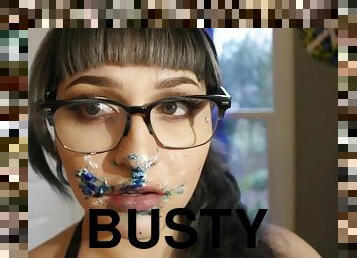 Messy Face First Cake Stuffing - Food fetish with busty tattooed nerd