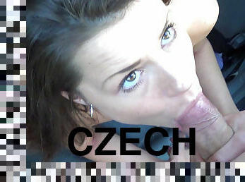 Flat chested Czech girl sucks boyfriends cock on her knees