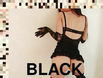 ados, black, lingerie, brunette, érotique, en-nylon