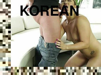 A hot Korean girl Nyomi Star jumps on a big cock like a true slut